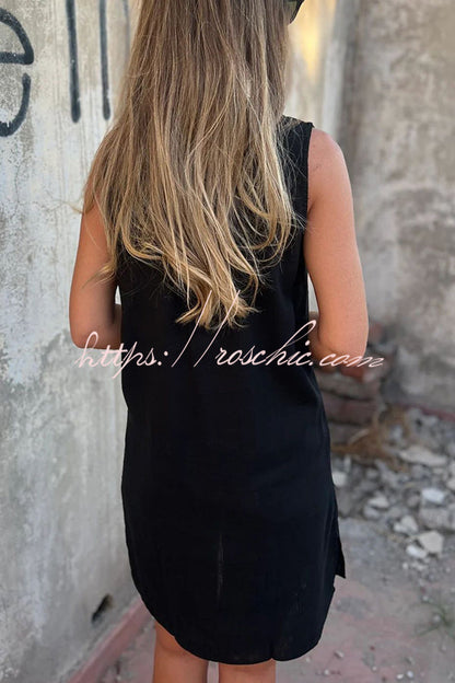 Color Sleeveless V-neck Pocket Mini Dress