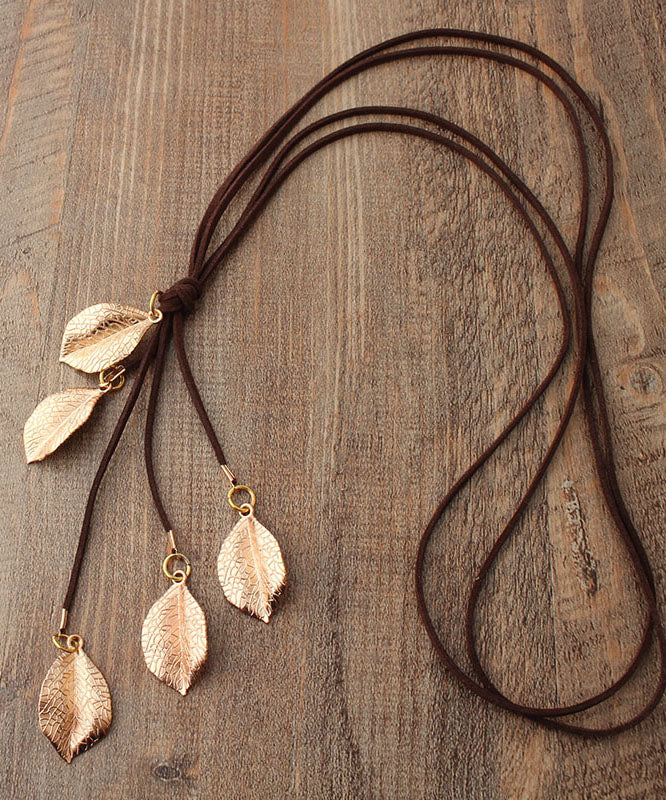 Gold Leaf Long Pendant Necklace