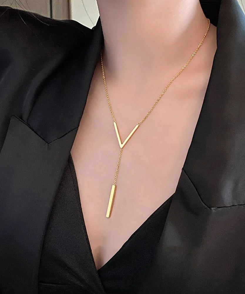 New V-shaped Long Clavicle Gold Colour Chain Neckla