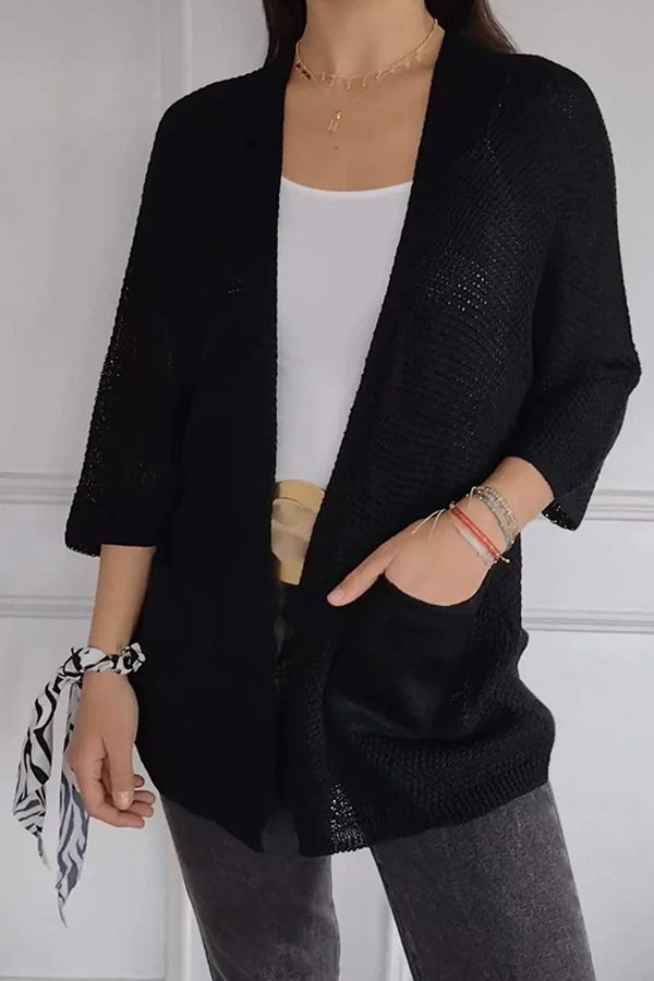 Color Loose Long Sleeve Pocket Knitted Cardigan