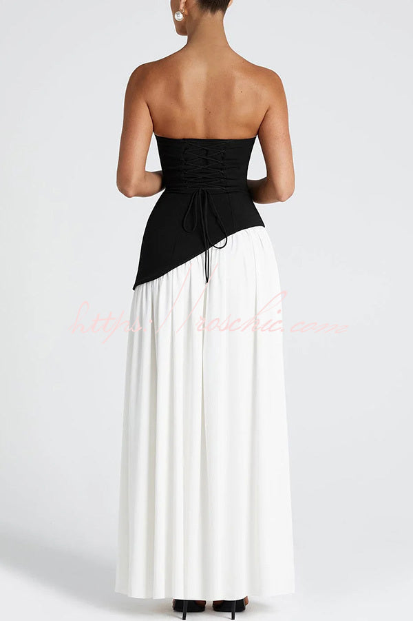Off Shopulder Chiffon Pleated Hem Scarf Slit Maxi Dress