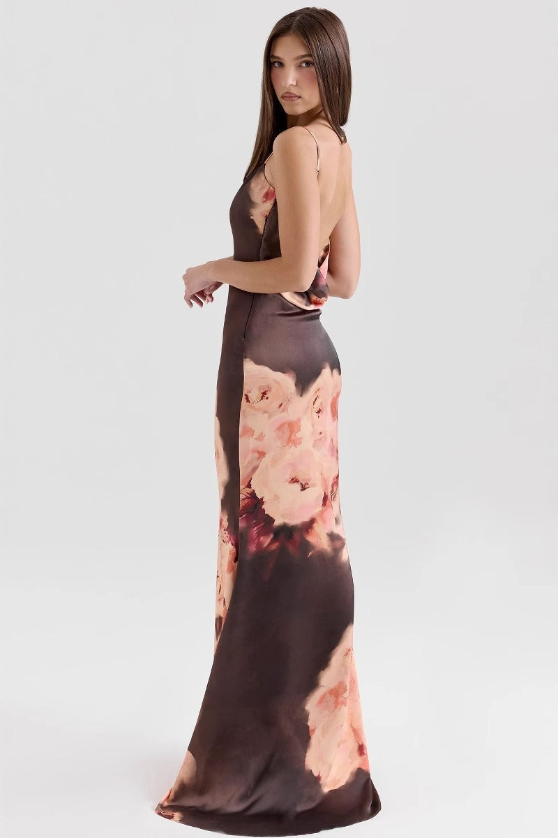 Spaghetti Strap V-neck Backless Waist Tie Maxi Dress