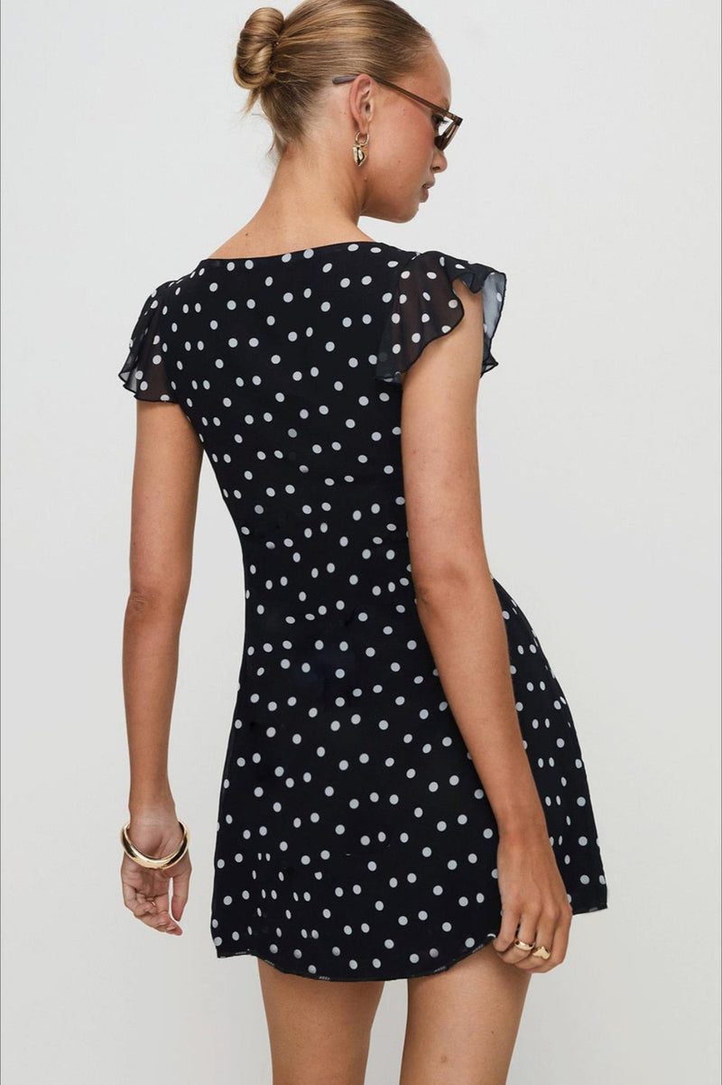 Polka Dot Mesh A-line Mini Dress