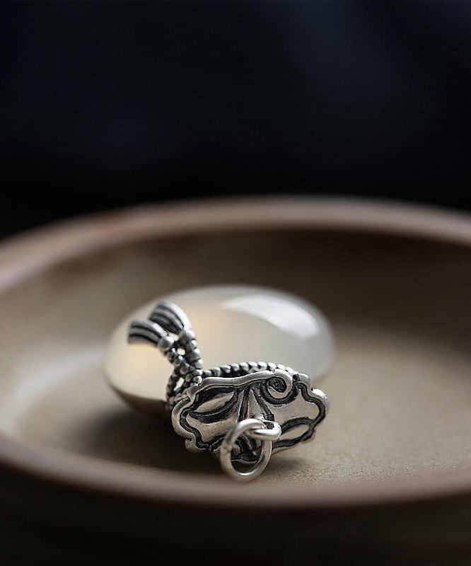 White Sterling Silver Inlaid Jade Pendant Necklace