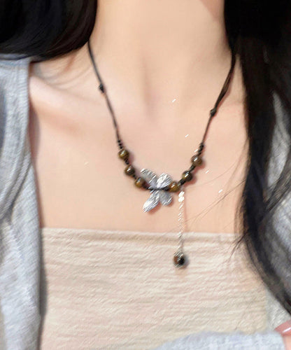 Coffee Hand Knitting Butterfly Tassel Pendant Necklace