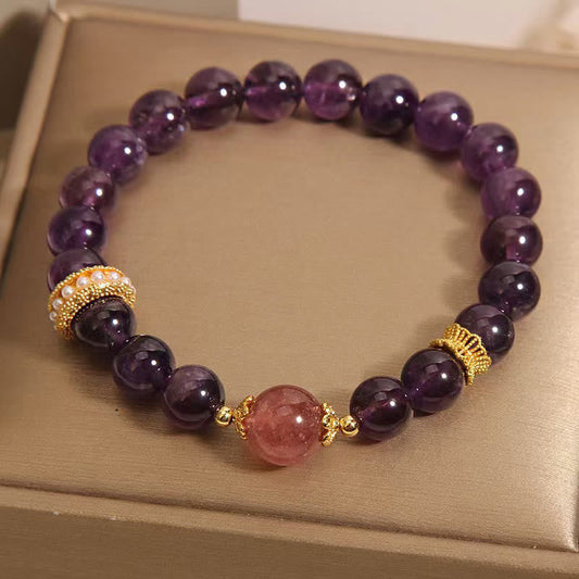 8mm Amethyst & Strawberry Quartz Bracelet for