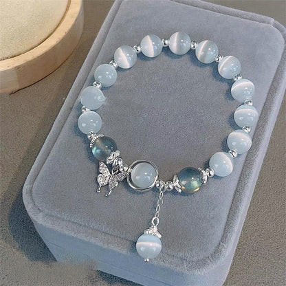 8mm Moonstone Bracelet With Cat's Eye for Support & Peace