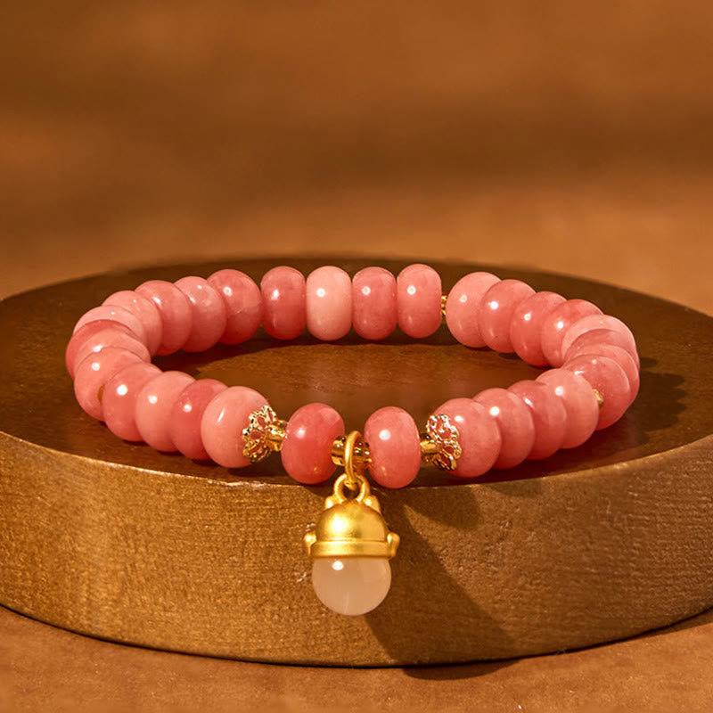 8mm Strawberry Quartz Lucky Cat Beads Healing Bracelet