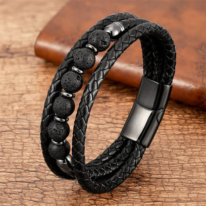 8mm Tiger Eye Bead Positive Leather Balance Bracelet