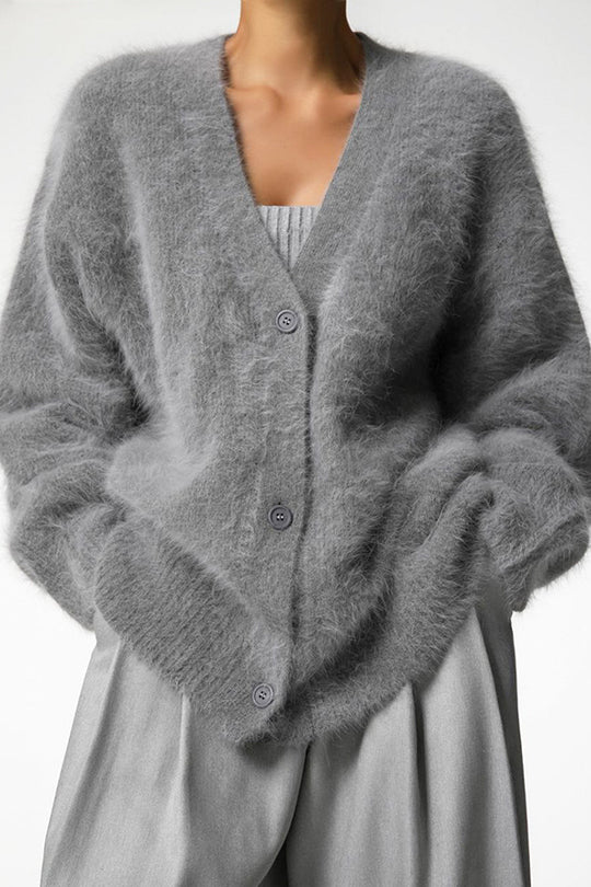 Color Loose V-neck Long-sleeved Lazy Knitted Cardigan