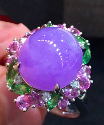 Purple Stainless Steel Crystal Zircon Jade Rings