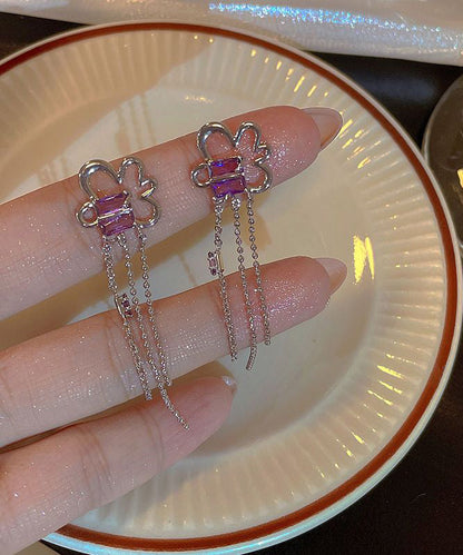 Purple Sterling Silver Tassel Drop Earrings