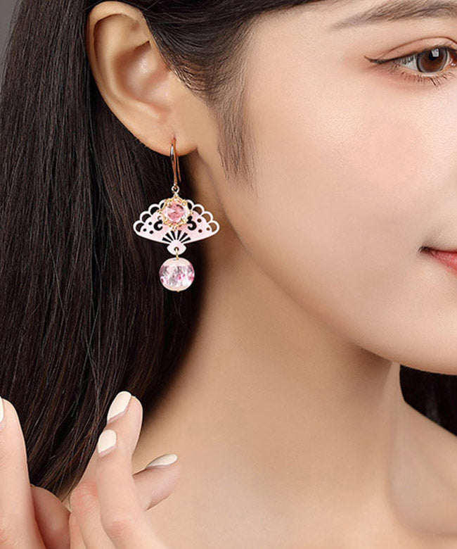 Pink Copper Crystal Coloured Glaze Fan Drop Earrings