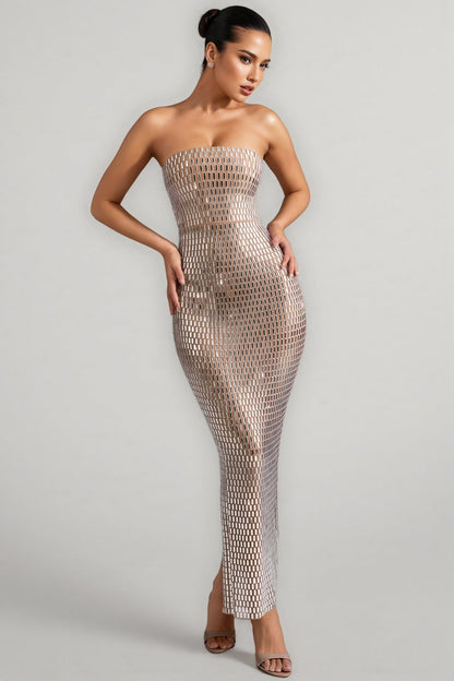 Cary Rhinestone Embellished Sheath Maxi Dress