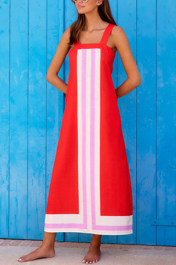 Striped Print Resort Style Sling Maxi Dress