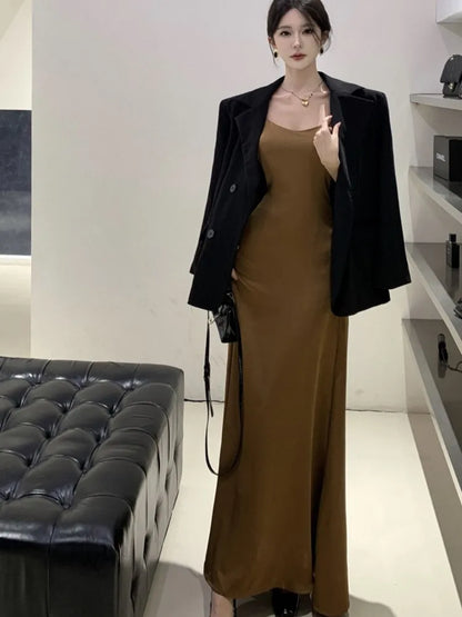 French Evening Party Dress Spaghetti Strap Long Dresses for Summer New Backless Slim Prom Robe Maxi Vestidos Mujer