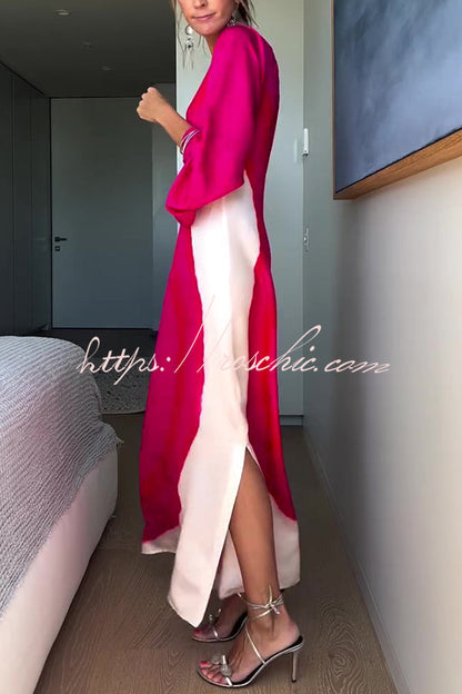Contrast Print One-sleeve Slit Maxi Dress