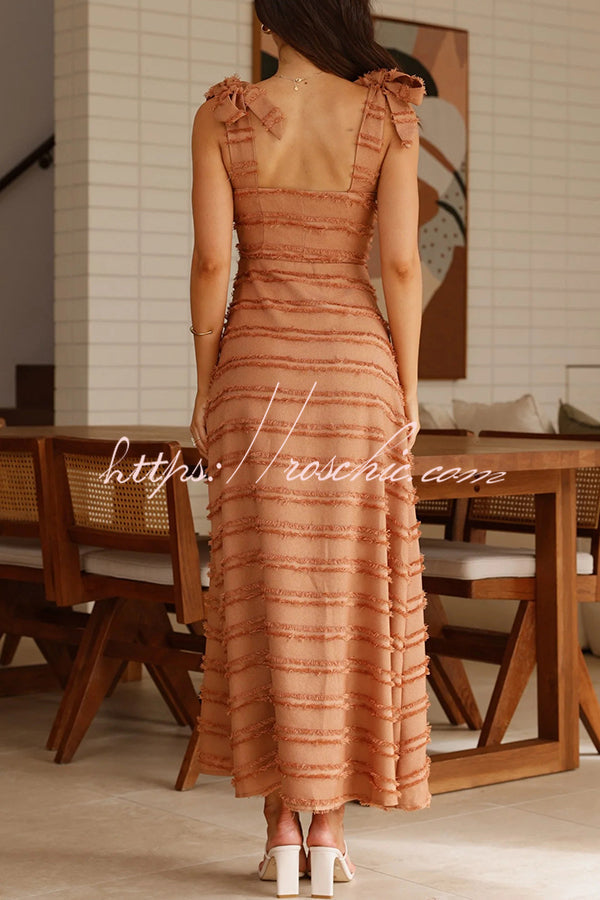 Color V-neck Sling Lace Up Vacation Maxi Dress