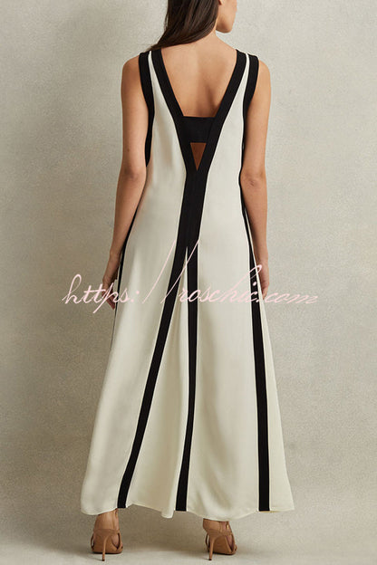 Piano Keys Reversible Style Colorblock A-line Maxi Dress