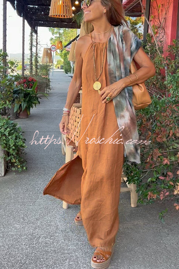 Down by the Cove Linen Blend Halter Maxi Dress