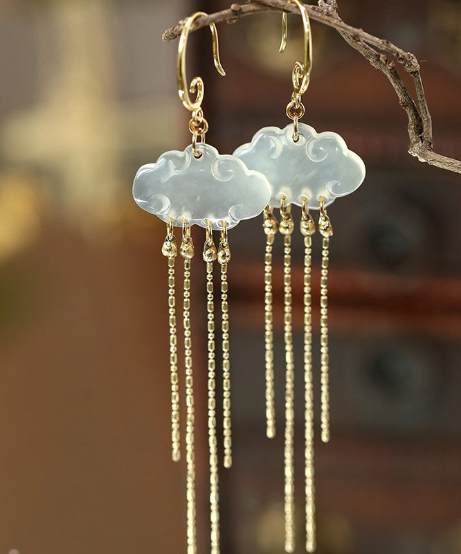 White Silver Plated Gem Stone Drop Earrings