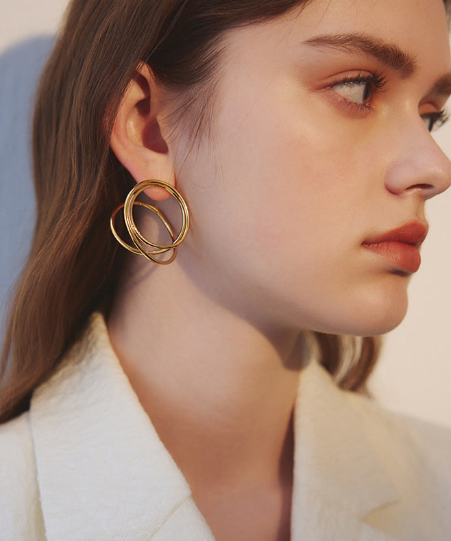 Golden Rotundity Asymmetrical Design Metal Stud Earrings