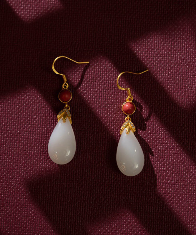 White Colour Agate Jade Water Drop Drop Earrings