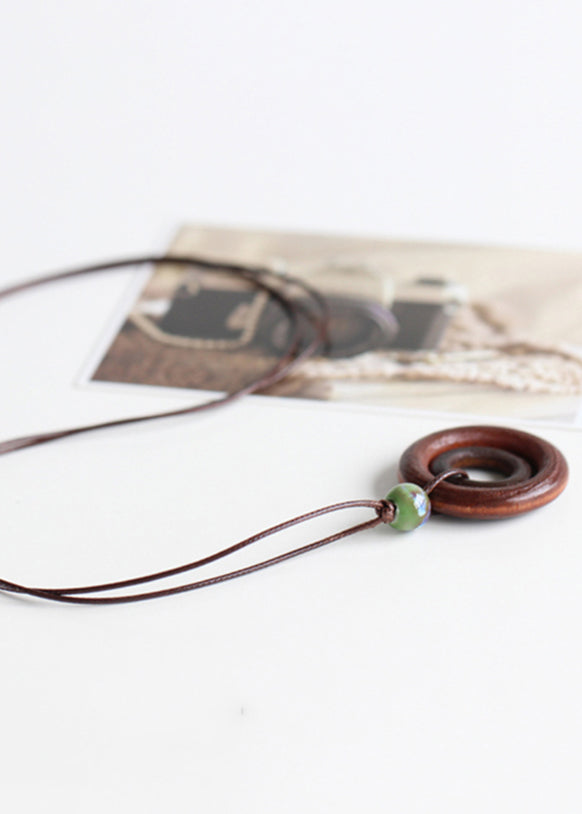 Brown Cicle Gem Stone Little Circle Pendant Necklace