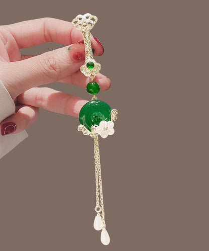 Novelty Green Alloy Jade Ping Buckle Tassel Brooches