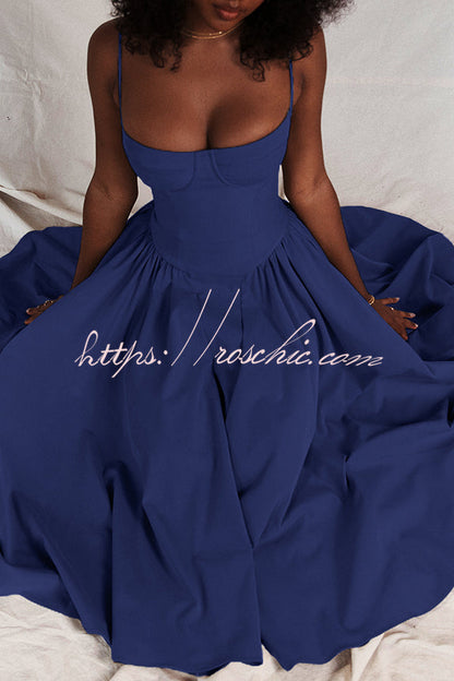 Color Buttonless Bandeau Side Pocket Midi Dress