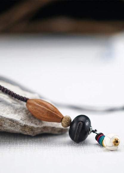 Colorblock Hand Knitting Agate Walnut Wenge Bodhi Pendant Necklace