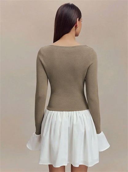 Ruffled Contrast Mini Dress ’s Patchwork High Waist Party Dress Female Y2k Mini Dress New