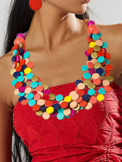 Rustic Charm Multi-layer Wood Bead Necklace & Earring Set