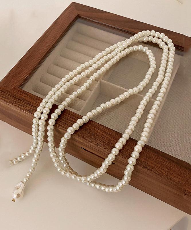 White Alloy Pearl Beading Gratuated Bead Necklace