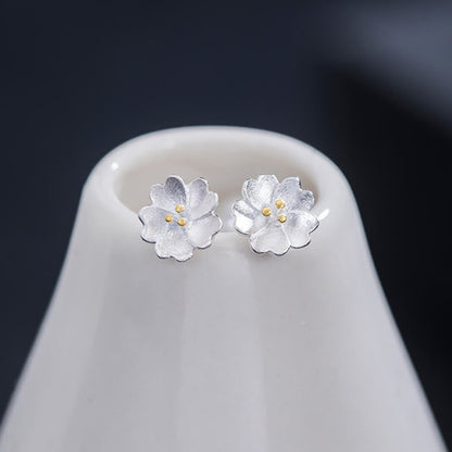 925 Sterling Silver Cherry Blossoms Calm Stud Spiritual Earrings