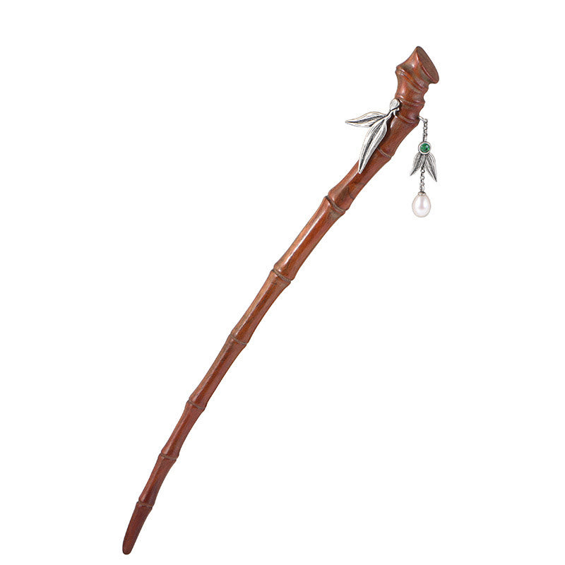925 Sterling Silver Chinese Hairpin With Red Sandalwood and Ebony