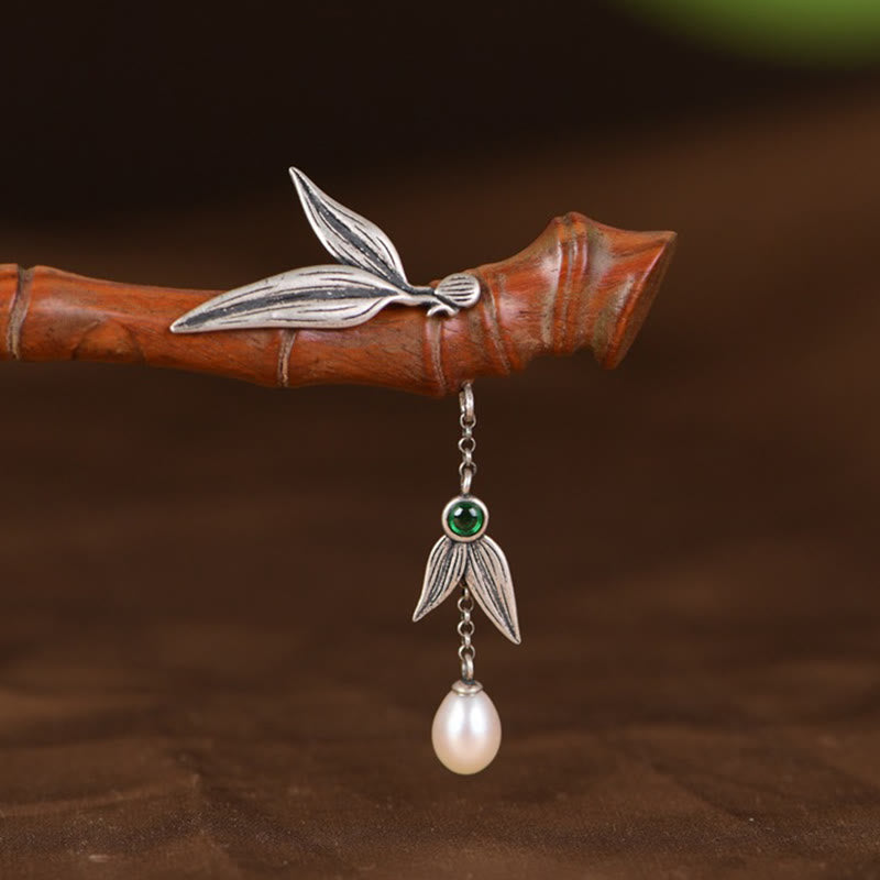 925 Sterling Silver Chinese Hairpin With Red Sandalwood and Ebony