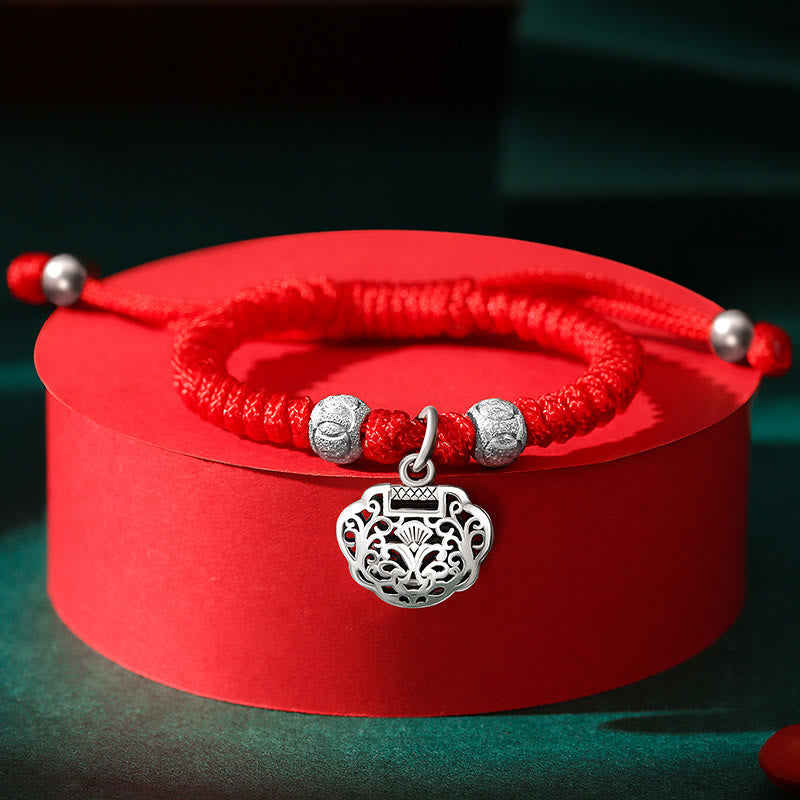 925 Sterling Silver Chinese Lock Charm Red String Kid's Protection Bracelet