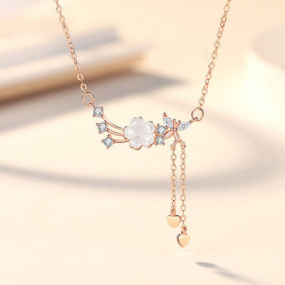 925 Sterling Silver Flower Butterfly Love Necklace Set