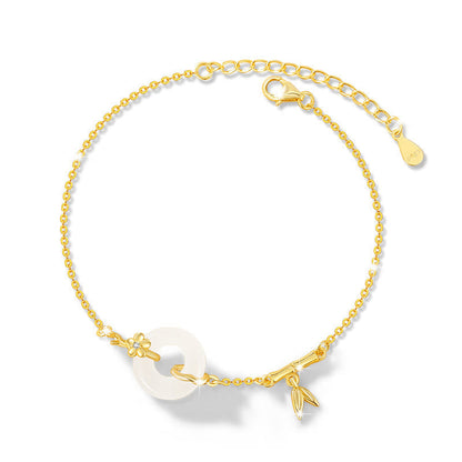 925 Sterling Silver Hetian Jade Peace Buckle Chain Bracelet