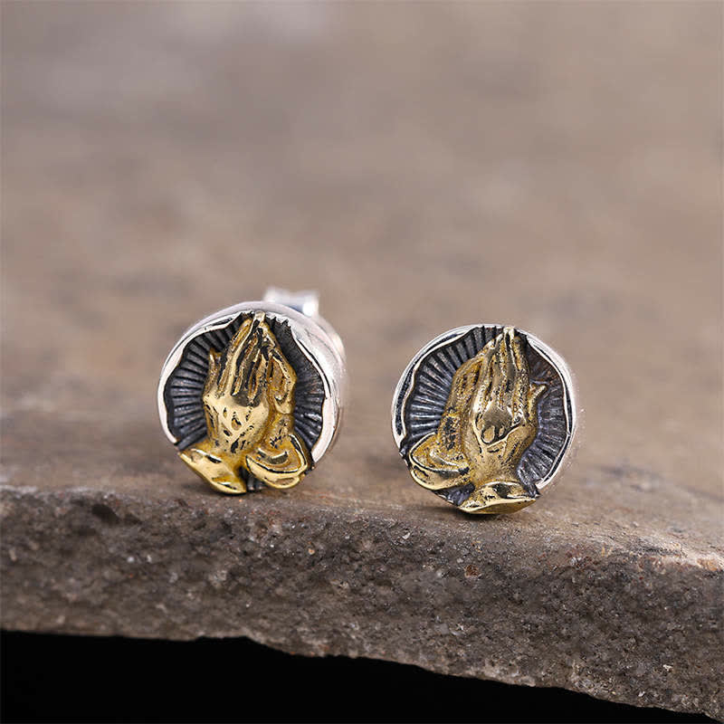 925 Sterling Silver Namaste Spiritual Stud Earrings for Equality & Protection