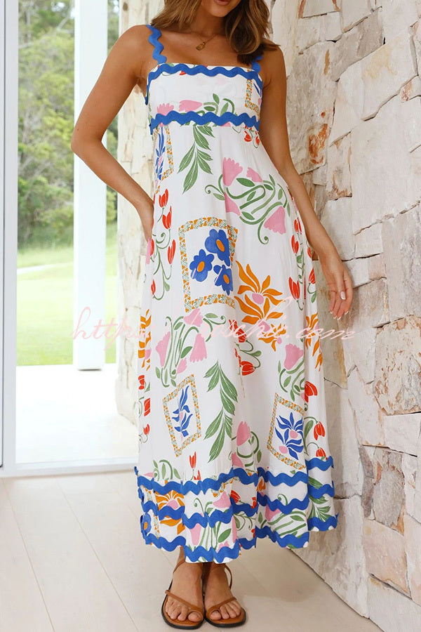 Vivi Fruit Print Wave Pocket Maxi Dress