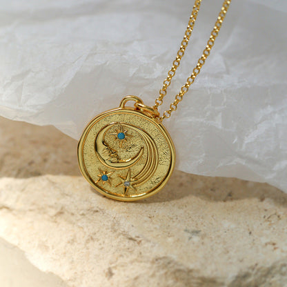 925 Sterling Sliver Star & Moon Coin Necklace