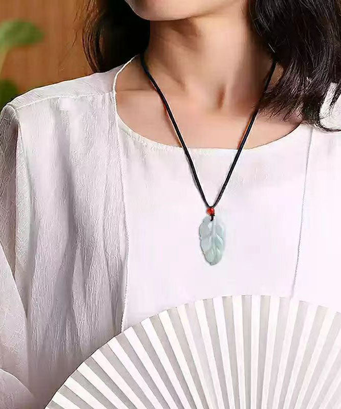 Cyan Jade Leaves Pendant Necklace