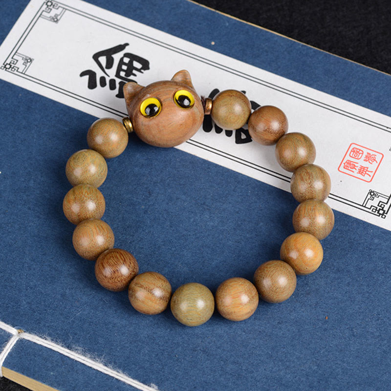 Buddha Stones Ebony Wood Green Sandalwood Red Sandalwood Cat Balance Bracelet