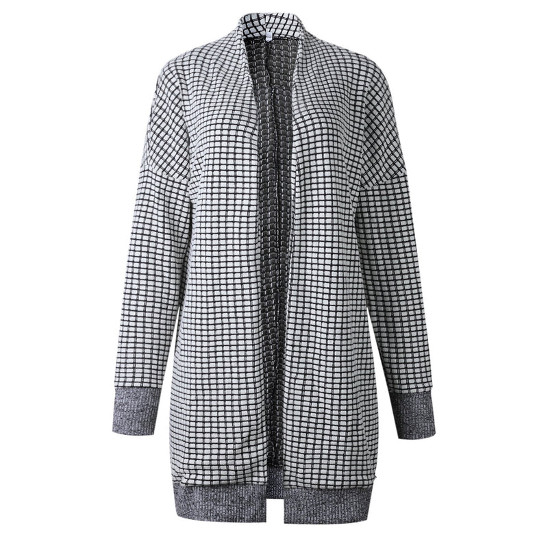 Plaid Grids Printed Black Cardigan