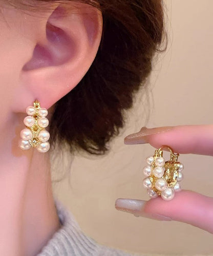 White Copper Alloy Asymmetrical Pearl Hoop Earrings