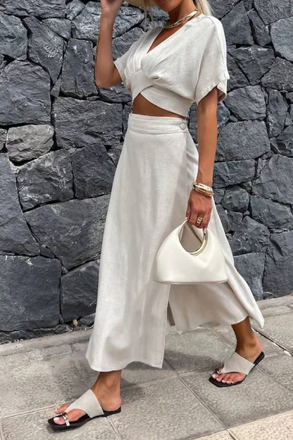 V-neck Top \u0026 Skirt Two-piece Set