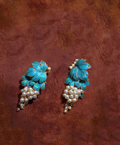 Blue Sterling Silver Overgild Grape Drip Glaze Stud Earrings