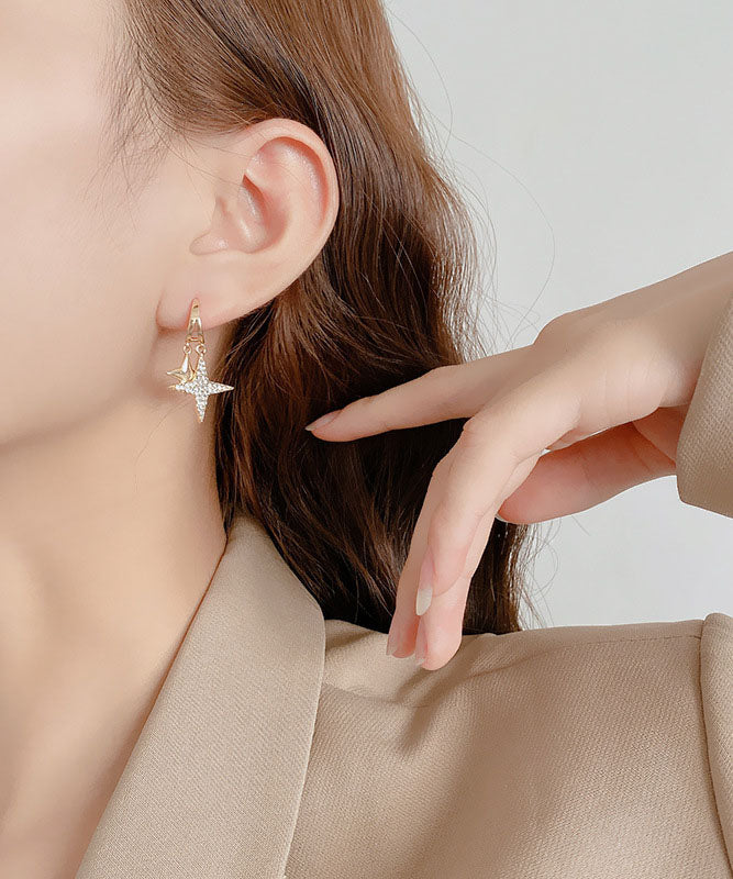 Gold Alloy Zircon Littlestar Drop Earrings
